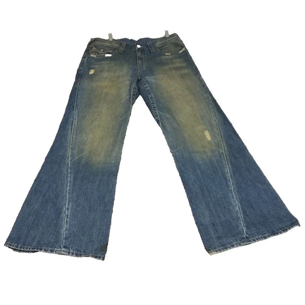 True Religion Flare Twisted Buddha Graphic embroidered‎ pocket USA Y2K